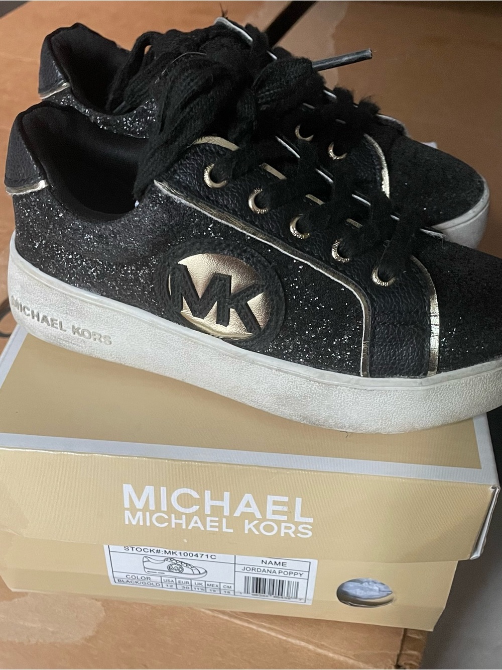 Michael Kors Kids Black Sneakers with Gold Logo